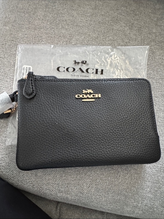 Coach Accessories - Coach Black Pebbled Leather Double Zip Pouch with Gold Logo New tags